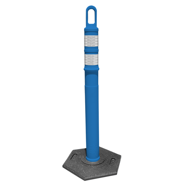 #46133-TRBLU18-HIP — 42” Blue Looper Tube Delineator with (2) 3” Solid White High Intensity Prismatic Reflective Bands and 18lb. Recycled Rubber Base from TrafFix Devices, Inc.